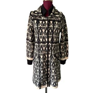 Heather B Jacquard Wool Blend Coat size M Snap Front Cream Gray